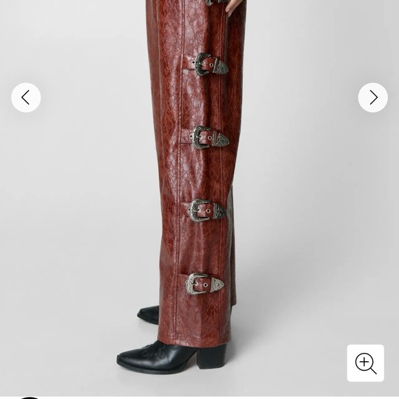 Nasty Gal Chestnut Leather Side-Button Pants - Picture 2 of 4